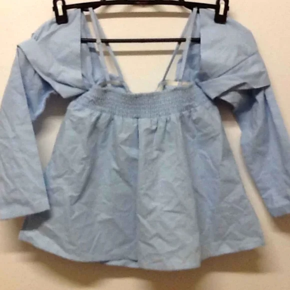 SEED HERITAGE Blue Cold Shoulder Long Sleeve Blouse Top NWT - Picture 7 of 7